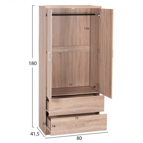 ΝΤΟΥΛΑΠΑ 2ΦΥΛΛΗ ME 2 ΣΥΡΤΑΡΙΑ REINA HM338.02 SONAMA 80x41.5x180Υεκ.