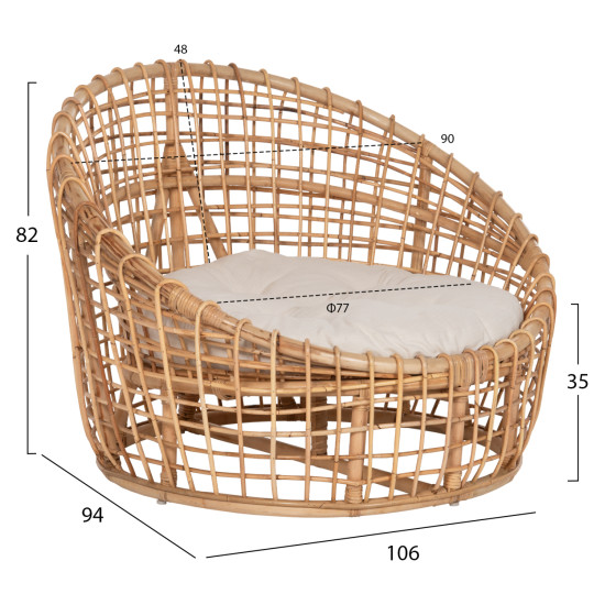 ΠΟΛΥΘΡΟΝΑ ENTO HM9814 RATTAN ΣΕ ΦΥΣΙΚΟ-ΜΠΕΖ ΜΑΞΙΛΑΡΙ 85x75x67Yεκ.
