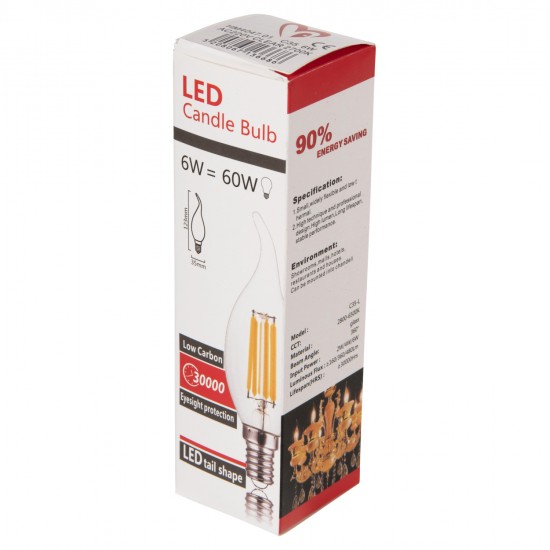 ΛΑΜΠΤΗΡΑΣ HM4047.01 ΣΤΥΛ ΦΛΟΓΑ LED FILAMENT 6W E14 3000K ΔΙΑΦΑΝΟ DIMMABLE