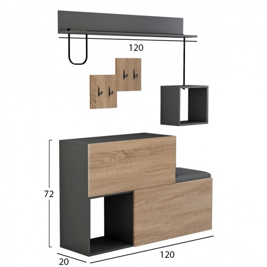 ΕΠΙΠΛΟ ΕΙΣΟΔΟΥ CERB HM8957.11 ΜΕΛΑΜΙΝΗ ΣΕ SONAMA-ΓΚΡΙ 120x20x72Υ εκ.