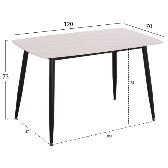 ΤΡΑΠΕΖΙ RAVEN HM9854.01 ΚΕΡΑΜΙΚΟ TOP ΜΑΤ ΛΕΥΚΟ ΜΑΡΜΑΡΟ-ΜΑΥΡΟ ΜΕΤΑΛΛΟ 120x70x73Υεκ.