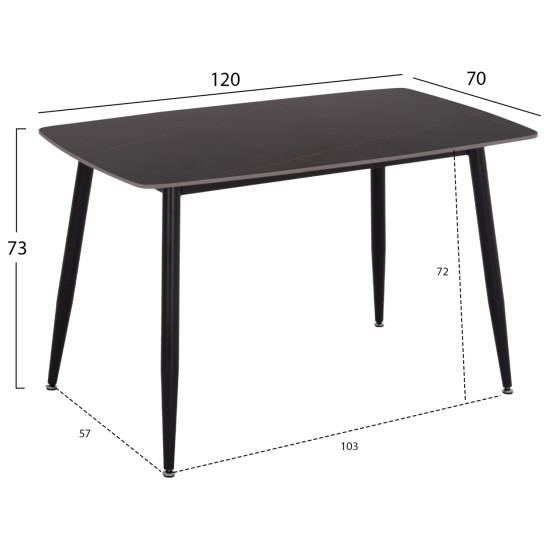 ΤΡΑΠΕΖΙ RAVEN HM9854.02 ΚΕΡΑΜΙΚΟ TOP ΜΑΥΡΟ ΜΑΡΜΑΡΟ-ΜΑΥΡΟ ΜΕΤΑΛΛΟ 120x70x73Υεκ.