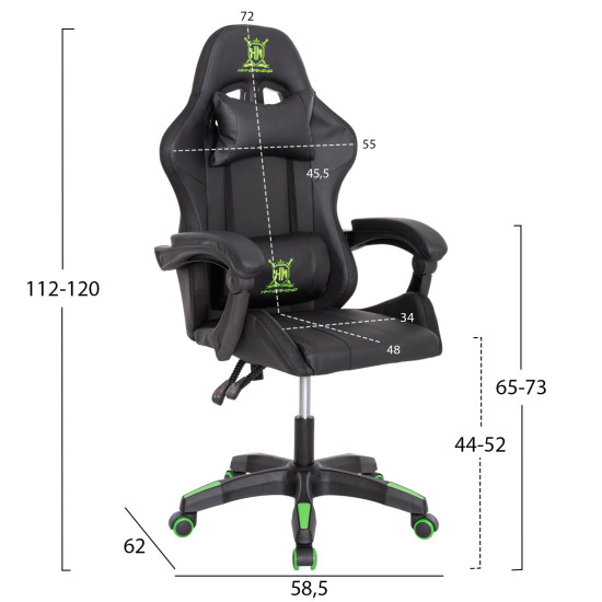 ΠΟΛΥΘΡΟΝΑ GAMING DARREN HM1203.03 ΜΑΥΡΟ-ΠΡΑΣΙΝΟ PVC 58.5x100x120Υεκ.