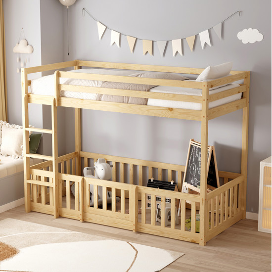 ΠΑΙΔΙΚΗ ΚΟΥΚΕΤΑ τ.MONTESSORI ΜΕ ΠΑΡΚΑΚΙ PLAYKID HM703.01 ΞΥΛΟ ΠΕΥΚΟΥ ΦΥΣΙΚΟ ΓΙΑ 190x90εκ
