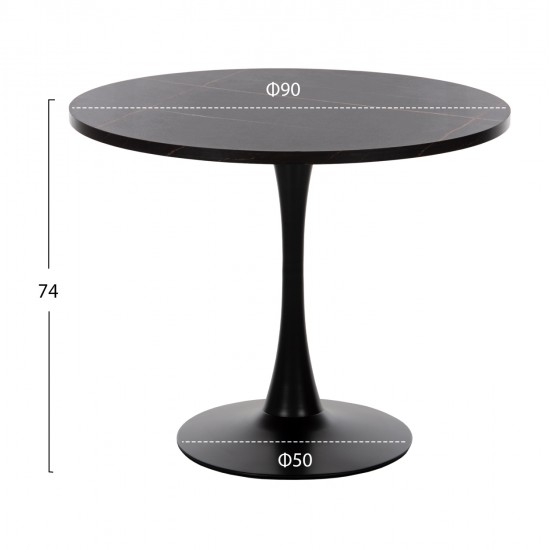 ΤΡΑΠΕΖΙ ΤΡΑΠΕΖΑΡΙΑΣ ROLLO HM9421.12 ΣΤΡΟΓΓΥΛΟ BLACK MARBLE Φ90x74Υεκ.