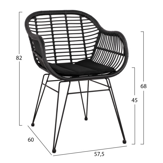 ΣΕΤ ΤΡΑΠΕΖΑΡΙΑΣ 3ΤΜΧ HM11871 ΜΕΤΑΛΛΟ & RATTAN ΣΕ ΜΑΥΡΟ ΧΡΩΜΑ