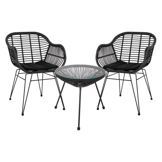 ΣΕΤ ΤΡΑΠΕΖΑΡΙΑΣ 3ΤΜΧ HM11871 ΜΕΤΑΛΛΟ & RATTAN ΣΕ ΜΑΥΡΟ ΧΡΩΜΑ