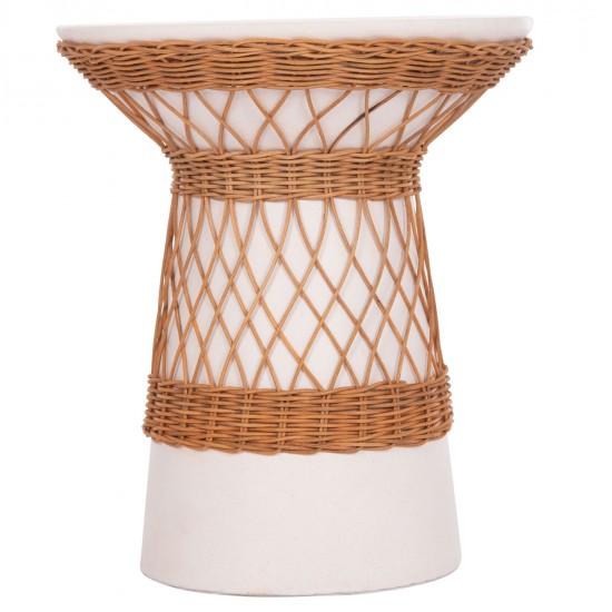 ΒΟΗΘΗΤΙΚΟ ΤΡΑΠΕΖΙ ΣΤΡΟΓΓΥΛΟ DELIA HM18167.02 FIBER CEMENT ΛΕΥΚΟ & RATTAN Φ40x45Υεκ