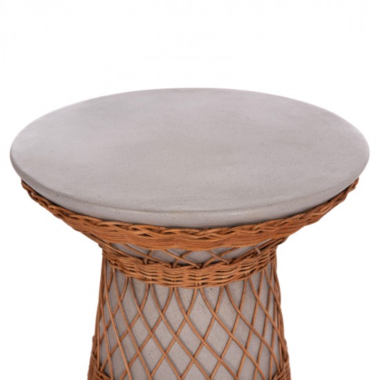 ΒΟΗΘΗΤΙΚΟ ΤΡΑΠΕΖΙ ΣΤΡΟΓΓΥΛΟ DELIA HM18167.03 FIBER CEMENT ΓΚΡΙ & RATTAN Φ40x45Υεκ