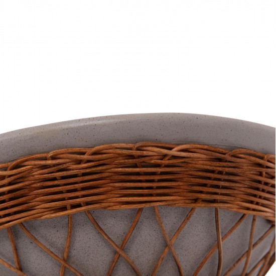 ΒΟΗΘΗΤΙΚΟ ΤΡΑΠΕΖΙ ΣΤΡΟΓΓΥΛΟ DELIA HM18167.03 FIBER CEMENT ΓΚΡΙ & RATTAN Φ40x45Υεκ