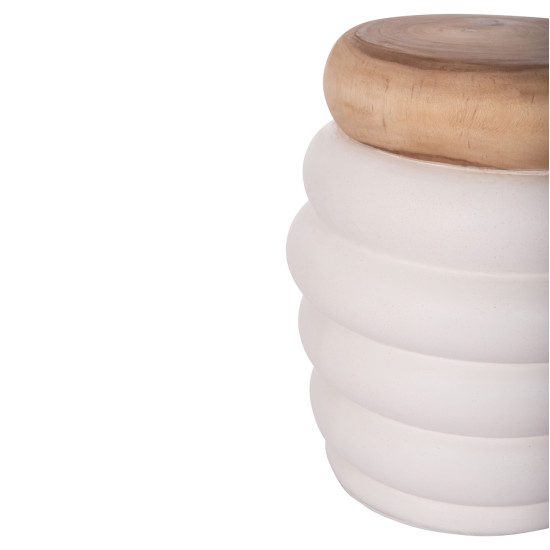 ΣΚΑΜΠΟ PUFFAT HM18172.02 FIBER CEMENT ΛΕΥΚΟ- ΞΥΛΟ TEAK TOP Φ45x46Υεκ.