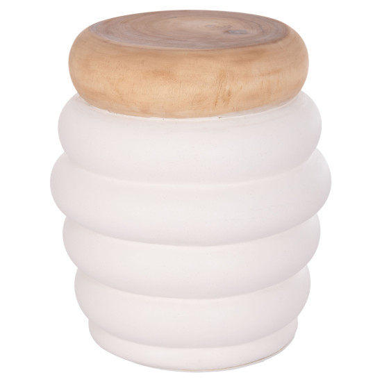 ΣΚΑΜΠΟ PUFFAT HM18172.02 FIBER CEMENT ΛΕΥΚΟ- ΞΥΛΟ TEAK TOP Φ45x46Υεκ.