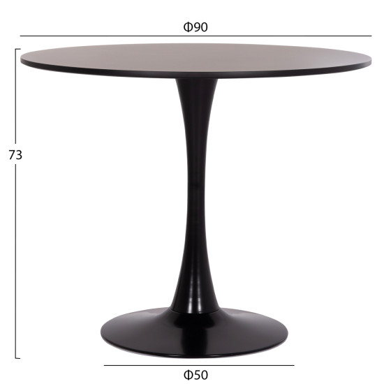 ΤΡΑΠΕΖΙ ΣΤΡΟΓΓΥΛΟ BROLIN HM18141.02 MDF TOP-ΒΑΣΗ ΜΕΤΑΛΛΙΚΗ--ΜΑΥΡΟ Φ90x73Υεκ