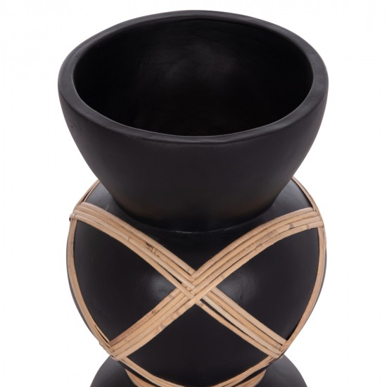 ΔΙΑΚΟΣΜΗΤΙΚΟ ΒΑΖΟ ΔΑΠΕΔΟΥ MAYNARD HM4672.01S TERRACOTTA ΜΑΥΡΟ-RATTAN Φ27.5x50Υ