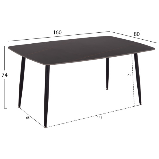 ΤΡΑΠΕΖΙ RAVEN HM18150.02 ΚΕΡΑΜΙΚΟ TOP ΜΕ ΟΨΗ ΜΑΥΡΟ ΜΑΡΜΑΡΟ 160x80x74Υεκ.