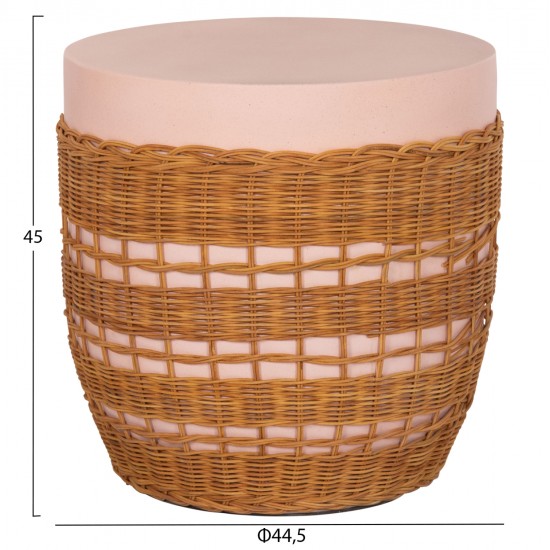 ΒΟΗΘΗΤΙΚΟ ΤΡΑΠΕΖΙ VILHENA HM18166 FIBER CEMENT ΡΟΖ-RATTAN ΦΥΣΙΚΟ Φ44.5x45Υεκ.
