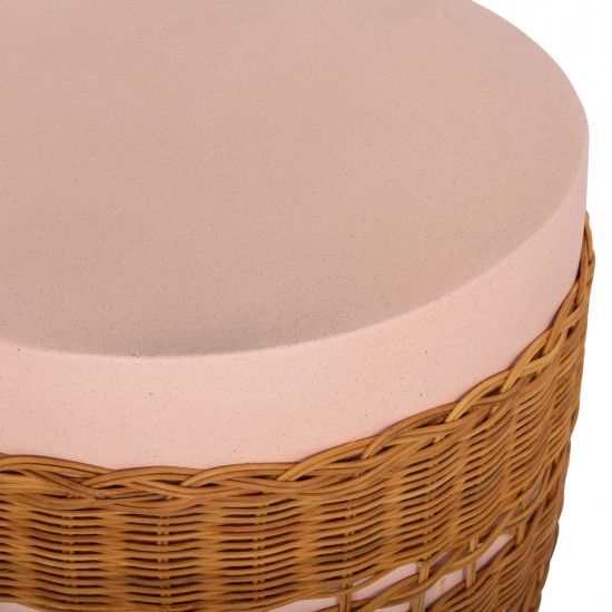 ΒΟΗΘΗΤΙΚΟ ΤΡΑΠΕΖΙ VILHENA HM18166 FIBER CEMENT ΡΟΖ-RATTAN ΦΥΣΙΚΟ Φ44.5x45Υεκ.