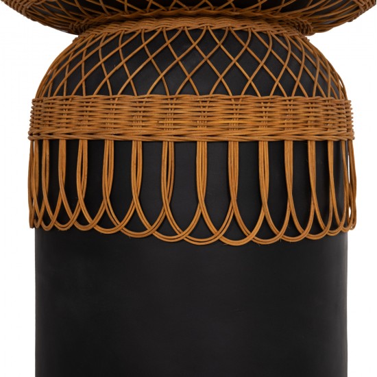 ΒΟΗΘΗΤΙΚΟ ΤΡΑΠΕΖΙ PRILEP HM18159.01 FIBER CEMENT ΜΑΥΡΟ & RATTAN--Φ60x76,5Υεκ