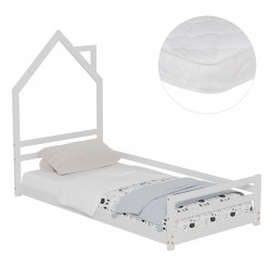 ΚΡΕΒΑΤΙ ΠΑΙΔΙΚΟ ΜΕ ΣΤΡΩΜΑ HOUSER HM21301 ΞΥΛΟ ΠΕΥΚΟΥ ΣΕ ΛΕΥΚΟ--ΣΤΡΩΜΑ 90x190εκ