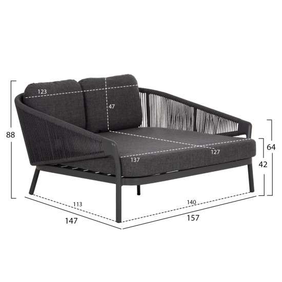 DAYBED ΣΕΙΡΑ XANTION ΗM6474.01 ΣΚΟΥΡΟ ΓΚΡΙ ΑΛΟΥΜΙΝΙΟ-ΣΧΟΙΝΙ-OLEFIN 157x147x88Υεκ
