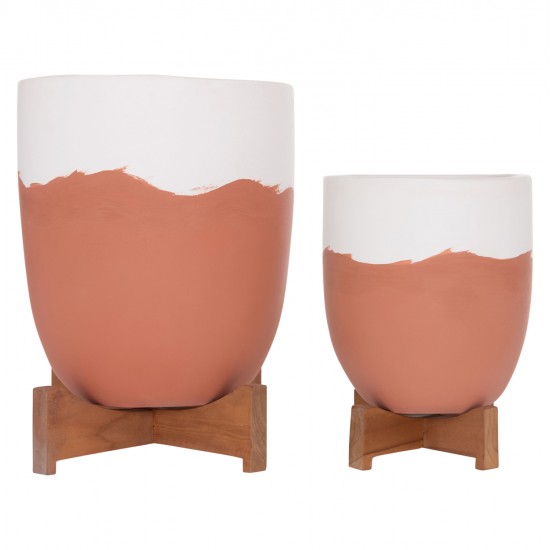 ΓΛΑΣΤΡΕΣ ΣΕΤ 2ΤΜΧ SEON HM4686.08 TERRACOTTA ΣΕ ΛΕΥΚΟ & ΤΕΡΑΚΟΤΑ--TEAK ΒΑΣΗ