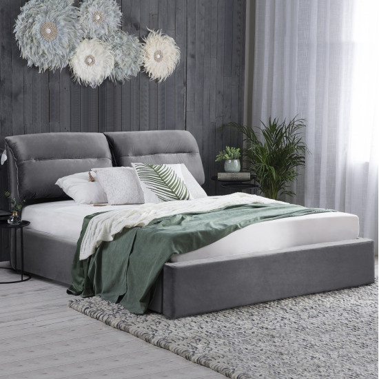 ΚΡΕΒΑΤΙ ΔΙΠΛΟ & ΣΤΡΩΜΑ KENDRA HM10720.01 ΓΚΡΙ ΒΕΛΟΥΔΟ ΜΕ ΑΠΟΘ.ΧΩΡΟ--ΓΙΑ 160x200εκ