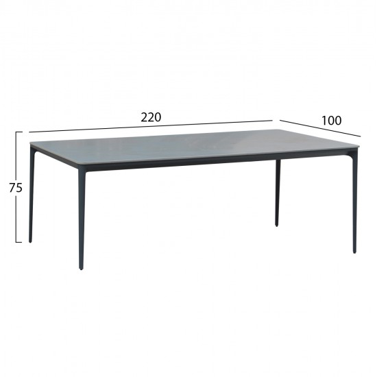 ΤΡΑΠΕΖΙ ΤΡΑΠΕΖΑΡΙΑΣ STAD HM6558.01 ΓΚΡΙ ΑΛΟΥΜΙΝΙΟ & SINTERED STONE TOP 220x100x74Υεκ