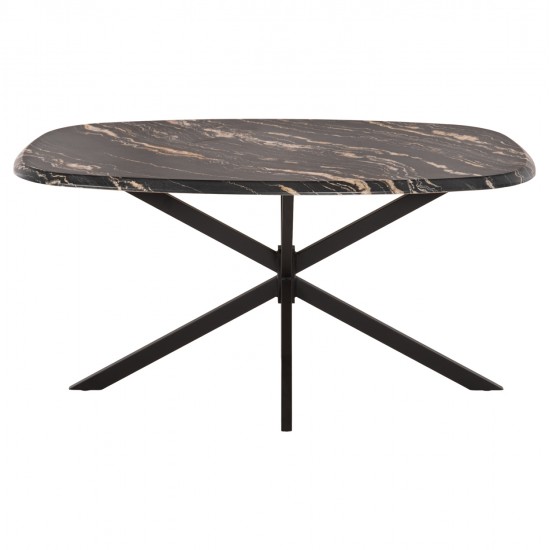ΤΡΑΠΕΖΙ ΟΒΑΛ RODDEN HM11903.02 ΜΕ WERZALIT BLACK/GOLD MARBLE-ΜΑΥΡΗ ΒΑΣΗ 146x94x75Υεκ