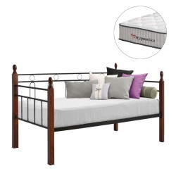 ΚΑΝΑΠΕΣ ΚΡΕΒΑΤΙ ΜΕ ΣΤΡΩΜΑ REVEN HM10755 ΜΕΤΑΛΛΟ & RUBBERWOOD ΣΕ DIRTY OAK--ΣΤΡΩΜΑ 90Χ190εκ