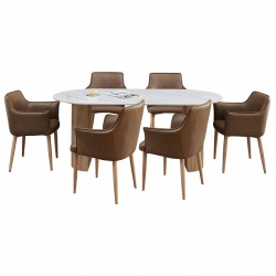 ΣΕΤ ΤΡΑΠΕΖΑΡΙΑΣ 7ΤΜΧ MELLOW HM21361 ΚΕΡΑΜΙΚΟ TOP/MDF ΠΟΔΙΑ--PU ΚΑΦΕ/ΜΕΤΑΛ.ΠΟΔΙΑ