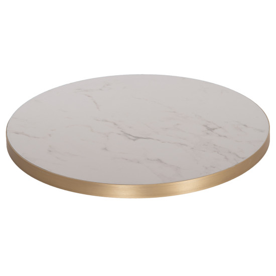 ΕΠΙΦΑΝΕΙΑ ΤΡΑΠΕΖΙΟΥ SINTERED STONE HM6653.12 WHITE MARBLE--ΠΛΑΙΣΙΟ ALU ΧΡΥΣΟ Φ70εκ.