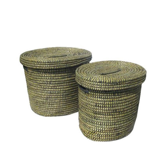 KENYA ΚΑΛΑΘΙ ΜΕ ΚΑΠΑΚΙ SET 2ΤΜΧ 55x55x50cm KANSGRASS ΦΥΣΙΚΟ ΜΑΥΡΟ PVC