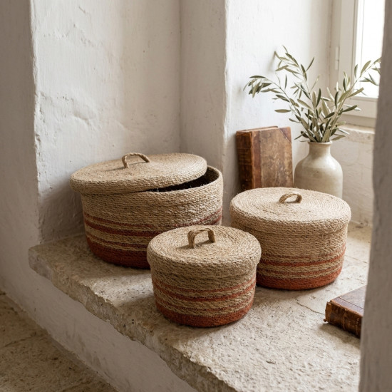 CASSIA ΚΟΥΤΙ ΑΠΟΘΗΚΕΥΣΗΣ ΣΕΤ 3ΤΜΧ 33x33x16cm SEAGRASS ΦΥΣΙΚΟ TERRACOTTA